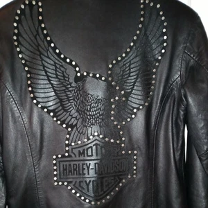 WOMEN'S HARLEY DAVIDSON STUDDED EAGLE RIDING JACKET SIZE SMALL - Picture 1 of 6