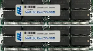 64MB (2 X 64MB) EDO MEMORY NON PARITY 40NS SIMM 72 PIN 16X32 - Picture 1 of 1