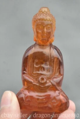 3.2" Ancient Chinese Red Amber Carved Fengshui Sakyamuni Tathagata Buddha Sttaue - Image 1 of 4