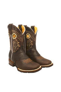 New! Youth size Redhawk LEATHER 'MOCHA' WESTERN COWBOY BOOTS in 6 SIZES! - Picture 1 of 10