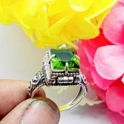 Green Peridot Gemstone Handmade New Poison Ring,925 Sterling Silver Poison Ring. - Image 1 of 4