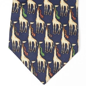 Vtg Brooks Brothes Tie Mens 57 in Silk Multicolor Giraffes in Polka Dot Neckties - Picture 1 of 11