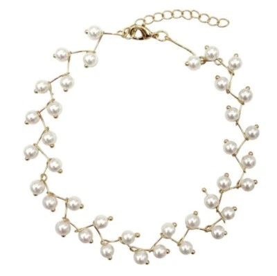 925 Placcato Argento Perla Cristallo Damigella Matrimonio Festa Collana Regalo - Immagine 1 di 2