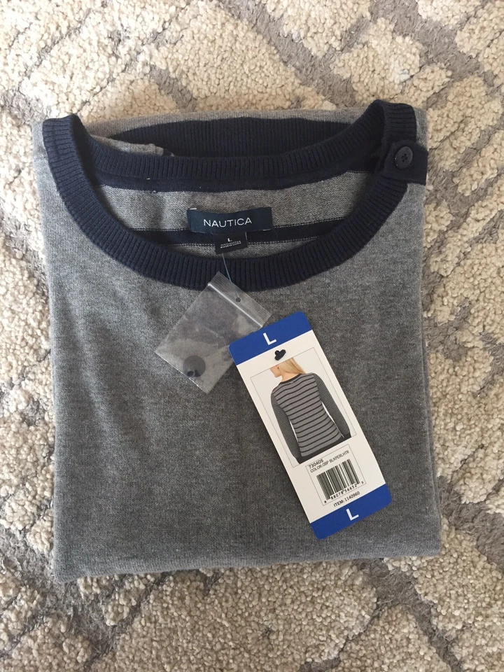 Nautica Women`s Crew Neck Sweater( Grey&Navy L)