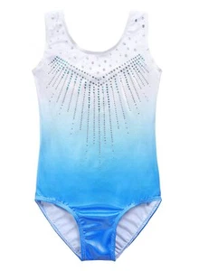 DAXIANG Gymnastics Leotards with Shorts for Girls Blue Rhinestones Dance - Picture 1 of 5