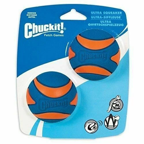 Chuckit Ultra Squeaker Ball Durable High Bounce Chewable Dog Toy Medium 2pack