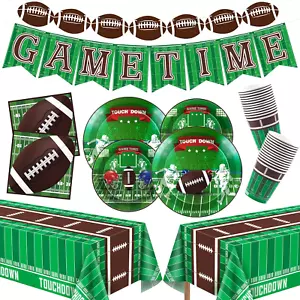 Football Party Decorations - Serve 24 - Plates, Tablecloth, Napkins, Cups, Banne - Picture 1 of 11
