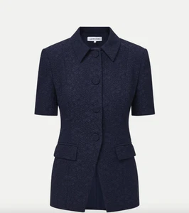 New VERONICA BEARD Bodie Jacquard Jacket Top Navy Blue - Picture 1 of 4