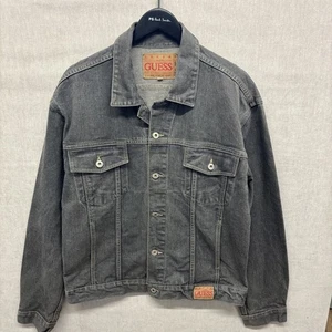 Guess Denim Trucker Jacket Vintage Y2K Grey Men's Size L Button Up Yellow Tab - Picture 1 of 7