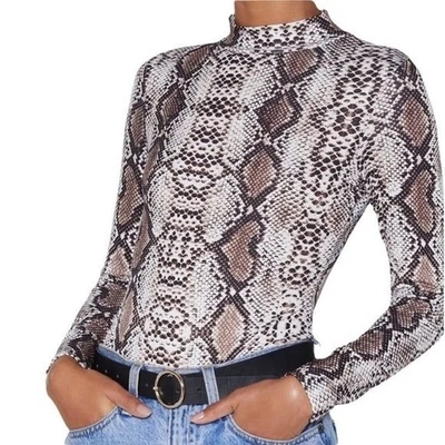 NWT NASTY GAL  Sz 6 Snakeskin Snake Roil Python Mock Neck Body Cream SwimSuit - Image 1 of 4