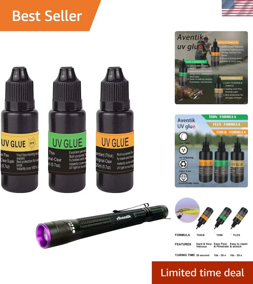 Versátil Juego de Pegamento UV para Atar Moscas - Grueso, Delgado y Flexible 20ml con Luz de 395nm Foto 1 de 4