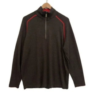 Smartwool 1/4 Zip Pullover Merino Wool Sweater Mens Size Large Dark Brown & Red - Picture 1 of 11