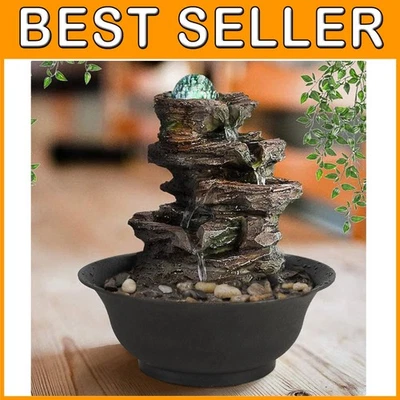 Tranquil Tabletop Rock Fountain with LED Lights - Brown Gray - Image 1 of 4