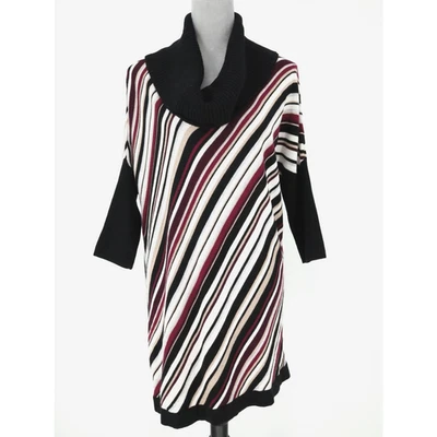 Suéter WHBM Mujer Grande Mezcla de Lana Negro Blanco Borgoña Rayas Capucha Cuello  Foto 1 de 4