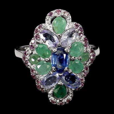 Кольцо из стерлингового серебра 925 пробы с овальным кианитом 6x4 мм танзанитом драгоценными камнями ювелирные изделия размер 9 - Изображение 1 из 4