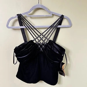 Nuevo con etiquetas Top corpiño Ignite Evenings talla M negro terciopelo celosía correas pedrería - Imagen 1 de 10