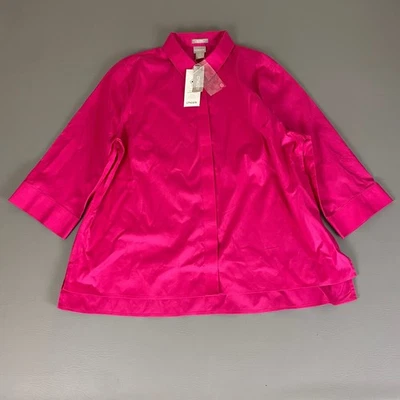 Chicos Tunic Top Size 3 16/18 No Iron Cotton Stain Shield Berry Pink Shirt NWT - Image 1 of 4