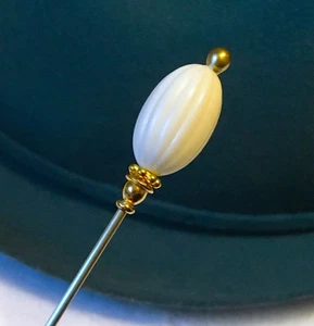 Simple HATPIN with VANILLA Fashion Bead with Twist on Gold Finish - 9.5 Inch - Picture 1 of 12
