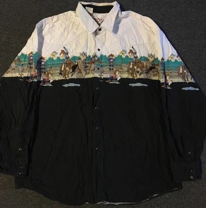 Vtg 90s Looney Tunes Faded AOP Pearl Snap Shirt XXL Bugs Bunny Cartoon Western - Picture 1 of 18