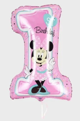 Minnie Mouse Printed Pink Girl 1st Birthday Number Foil Balloon Disney 28" 71cm - Image 1 of 2
