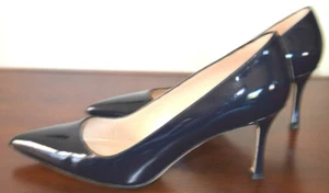 Manolo Blahnik Navy Blue Patent Leather Pointed Toe Heels Pump Size 38 - Picture 1 of 8