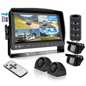 9" DVR Quad Monitor 4x 4CH Realtime Backup Dash Cam Side Recording Camera Truck - Picture 1 of 14