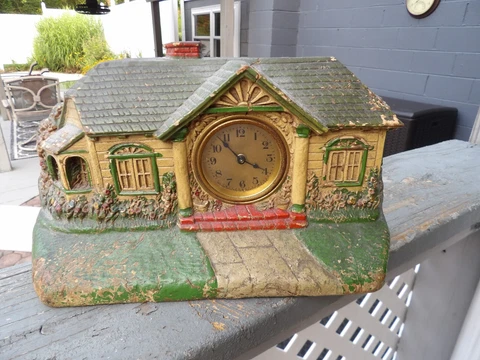 Vintage 1930's Bungalow Wood Clock Cottage House Mantel Style Deluxe Clock Co Cover