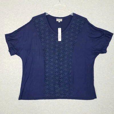Joseph A. Mujer 2X Camisa Pullover Azul Marino Manga Corta Encaje y Diseño Estrella NUEVO Foto 1 de 4