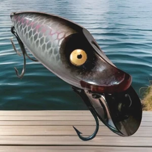 Vintage Heddon River Runt Spook Sinker Grey/Hot Pink Scale Two Piece Rare Gold Eyes - Bild 1 von 5