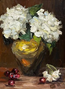 Hydrangea Painting Floral Original Art Impasto Oil Painting Flower Still Life - Picture 1 of 9