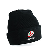 England Rugby Beanie embroidered with Rugby ball and text - patch beanie