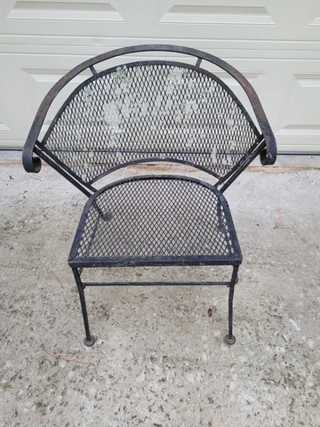 Vintage Damaged Black Wrought Iron Barrel Back Garden Patio Chair Cover
