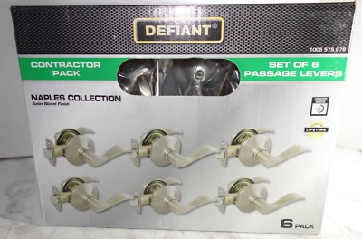 Defiant Naples Satin Nickel Passage Hall Closet Door Handle Contractor 6 Pack - Image 1 of 4