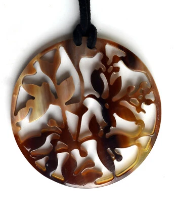 Horn Büffelhorn Anhänger Kette Hornanhänger braun natur Ornament floral NEU - Bild 1 von 3