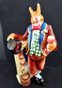 Ceramic Bunny At The Bar Top Hat & Tails Green Checked Vest *AS IS Chip See Pic - Picture 1 of 9