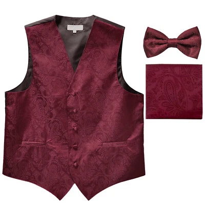 Conjunto Chaleco Esmoquin Paisley Hombre Chaleco y Corbata y HANKIE Borgoña 5XL 6XL Foto 1 de 4