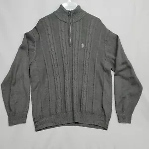 US Polo Assn Gray Sweater Men Quarter Zip Pull Over Thick Collared Size 2XL - Picture 1 of 12