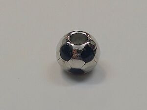 Alloy European Soccer Ball Bead 11mm, Hole 4.5mm, Platinum Color Large Hole Bead