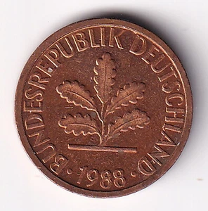 GERMANY 1988 1 pfennig- KM#105  Copper clad Steel R597 circulated  ABU - Picture 1 of 2