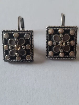 Vintage Silber   Ohrringe Emaille diverse Farben  Blüte - Bild 1 von 4