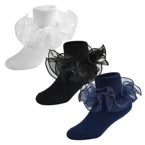 Baby Girls Socks Cotton Double Lace Turn Cuff Socks Big Ruffles Socks for Inf... - Picture 1 of 8