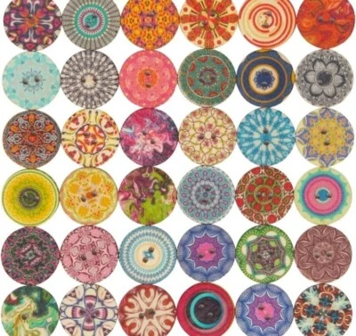 Bag of 100 Buttons ~ Multicolored ~ Various Sizes ~ Decorative Wooden Buttons - Image 1 of 4