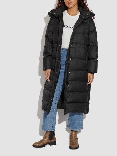 Tampone piumino lungo donna Coach Outlet $898 con fodera monogramma taglia small nero