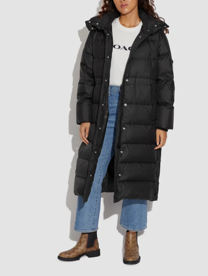$898 Coach Outlet Women’s Long Down Puffer w/Monogram Lining Size Small, Black - Image 1 of 4