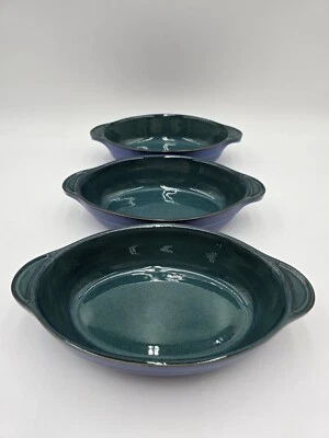 "Juego de 3 panaderos ovalados Denby Metz verde y azul 9"" x 5"" Augratin" Foto 1 de 4