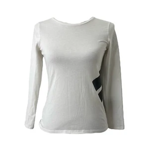 Girls Large Shirt Adidas White Black Logo Long Sleeve Crewneck Athletic - Picture 1 of 7