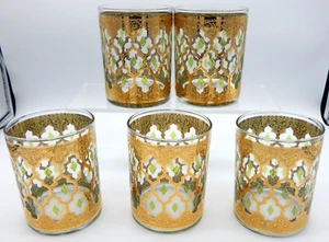 Vintage Culver Old Fashioned Glass con design Valencia oro 22 carati SET DI 5 - Foto 1 di 11