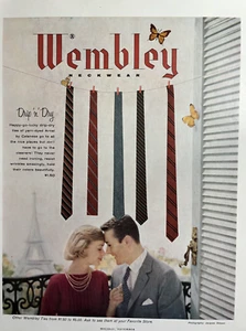 1950 Wembly Neckwear Drip & Dry Ties Resist Wrinkles Butterfly Vintage Print Ad - Picture 1 of 1