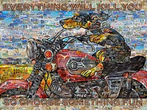 Art Collage Poster Harley Riding Dog Made Out Of Motorcycles License Plates - Picture 1 of 7