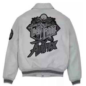 Men's Avirex Gray Limited Edition Twin Dragon Bomber Cowhide Leather Jacket - Picture 1 of 4